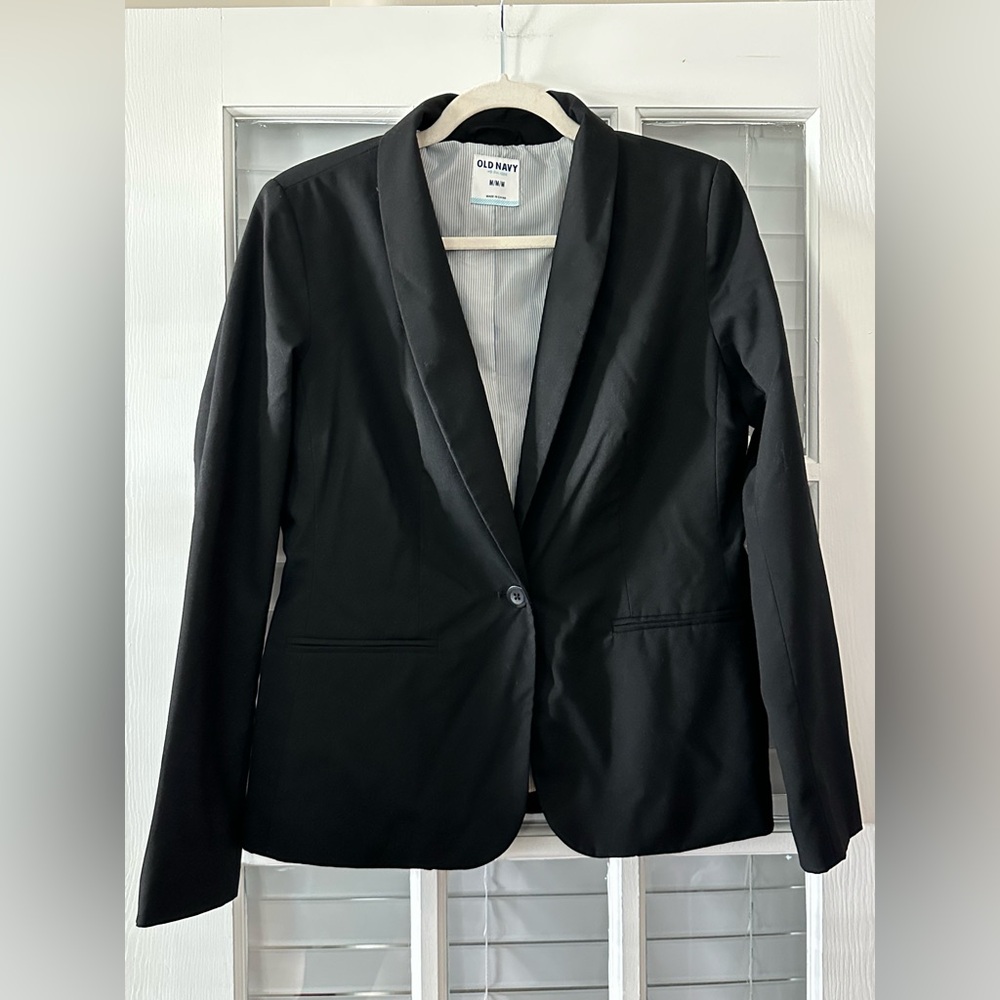 Old Navy Women’s M Black Classic One Button Long Sleeve Blazer | SKU 0211
